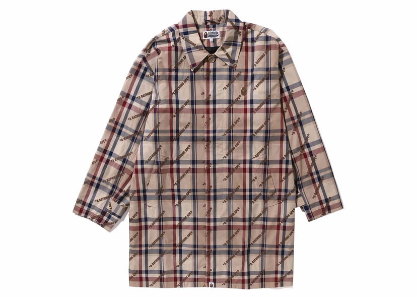 Kabáty BAPE BAPE A Bathing Ape Logo Check Pattern Long Coat Beige Hnedá | 1J80-140-055