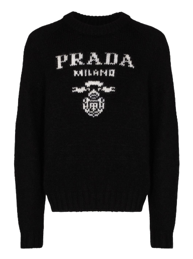 Sveter Prada Logo Wool Cashmere Crewneck Čierna | UMB234S2021YVW