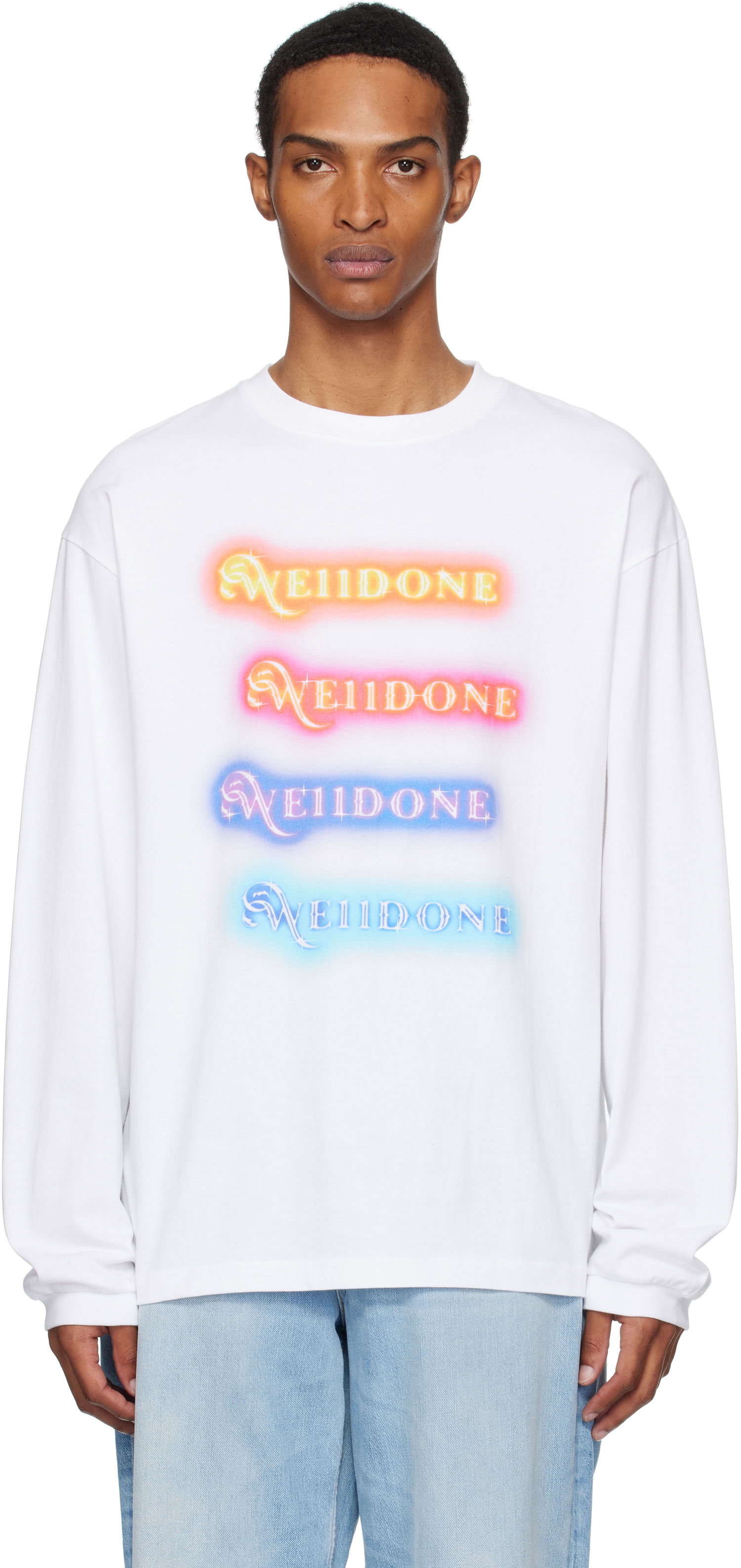 Tričko We11done We11done Neon Logo Long Sleeve Tee Biela | WD-TT2-25-754-U-WH, 0
