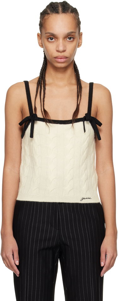 Tielko GANNI Off-White & Black Cashmere Mix Strap Tank Top Béžová | K2416, 0