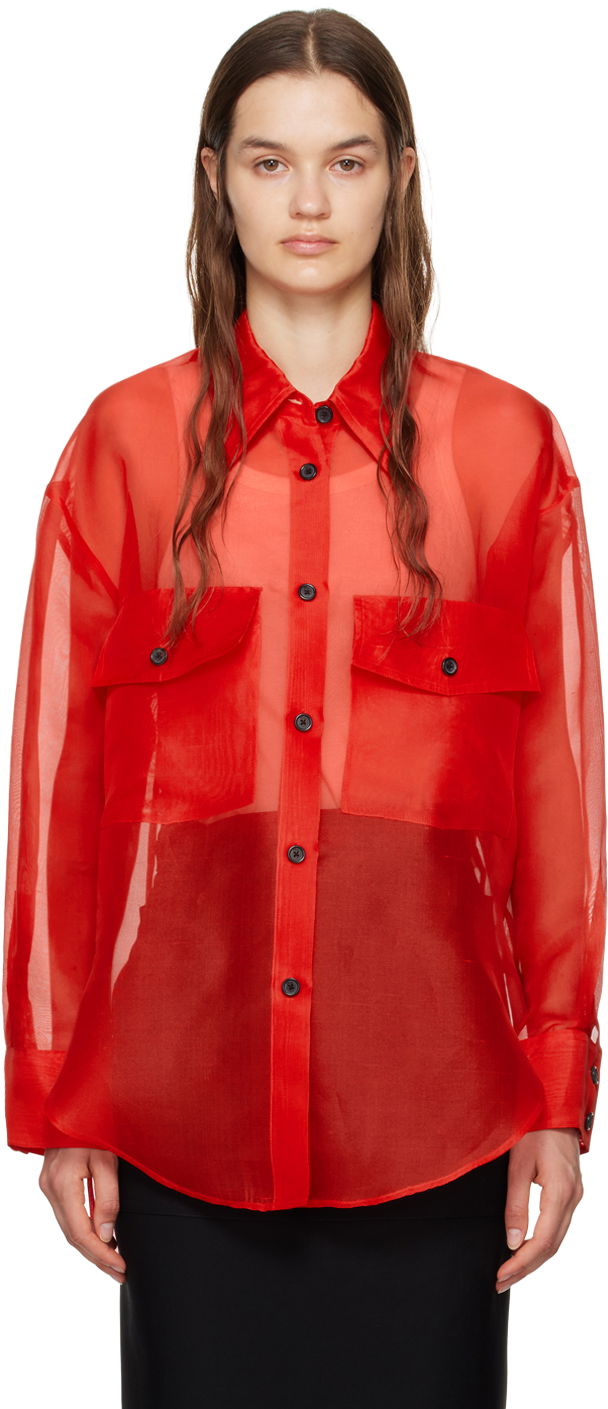 Košeľa Khaite The Mahmet Sheer Long Sleeve Shirt Červená | 2322382, 0