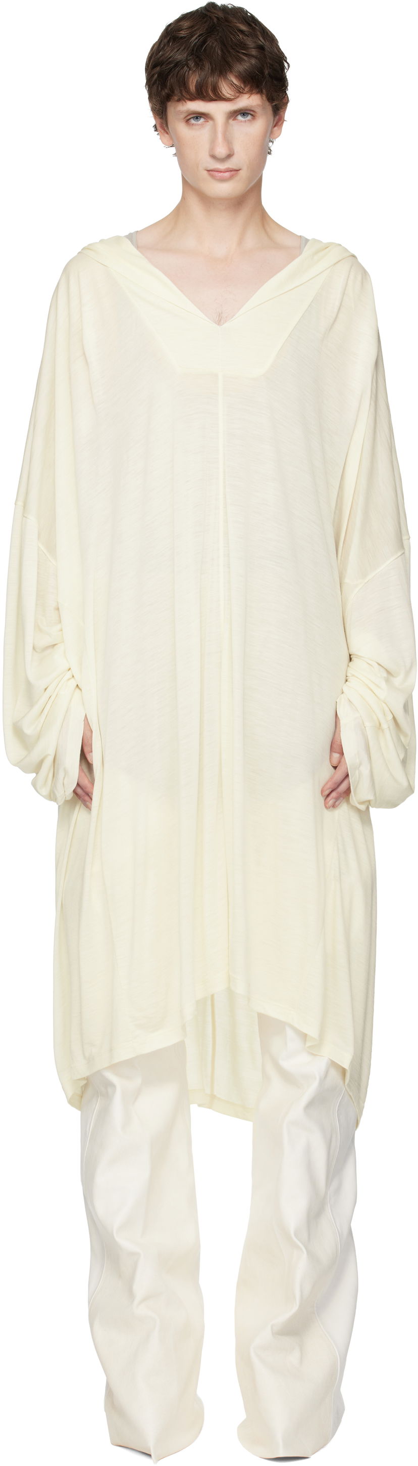 Bunda Rick Owens Concordians LS Kaftan Knee Jacket Biela | RR02E1910 JSW