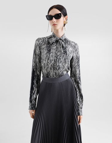 Košeľa Dolce & Gabbana Fur-print Charmeuse Shirt With Pussy-bow - Woman Shirts And Tops Grey Šedá | F5T19TFSA71HI3VQ, 3