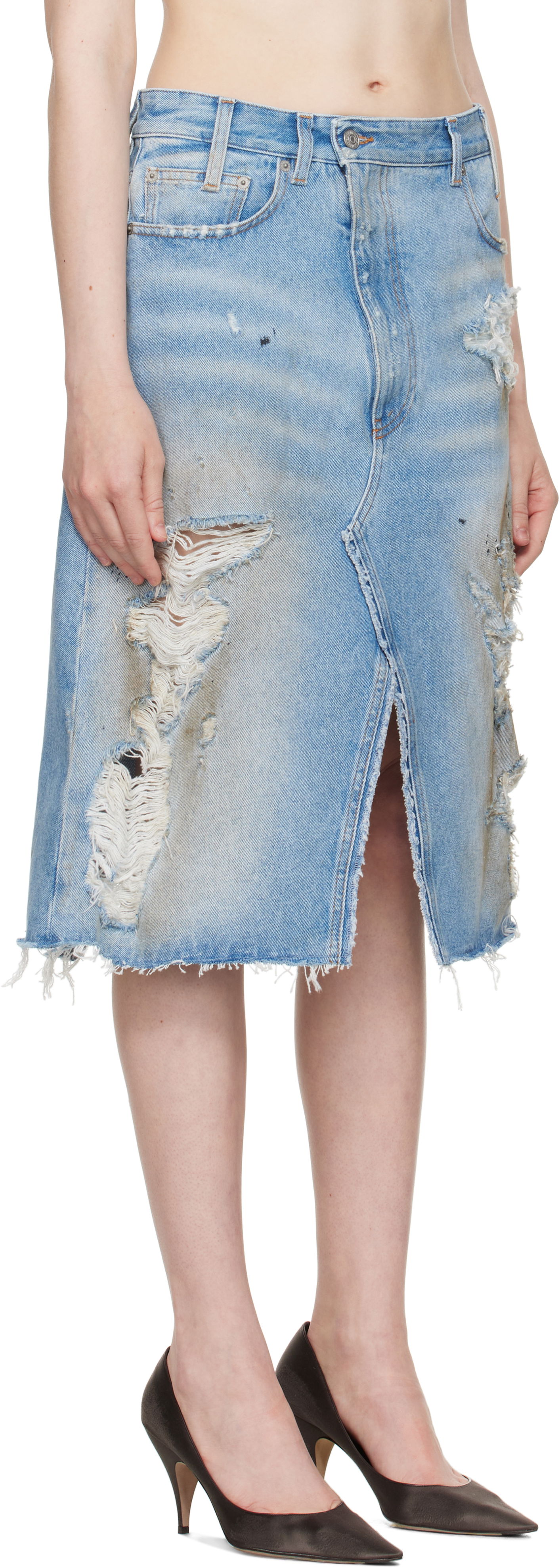 Sukňa Maison Margiela MM6 Maison Margiela Distressed Denim Midi Skirt Modrá | S62MI0034 M30018, 1