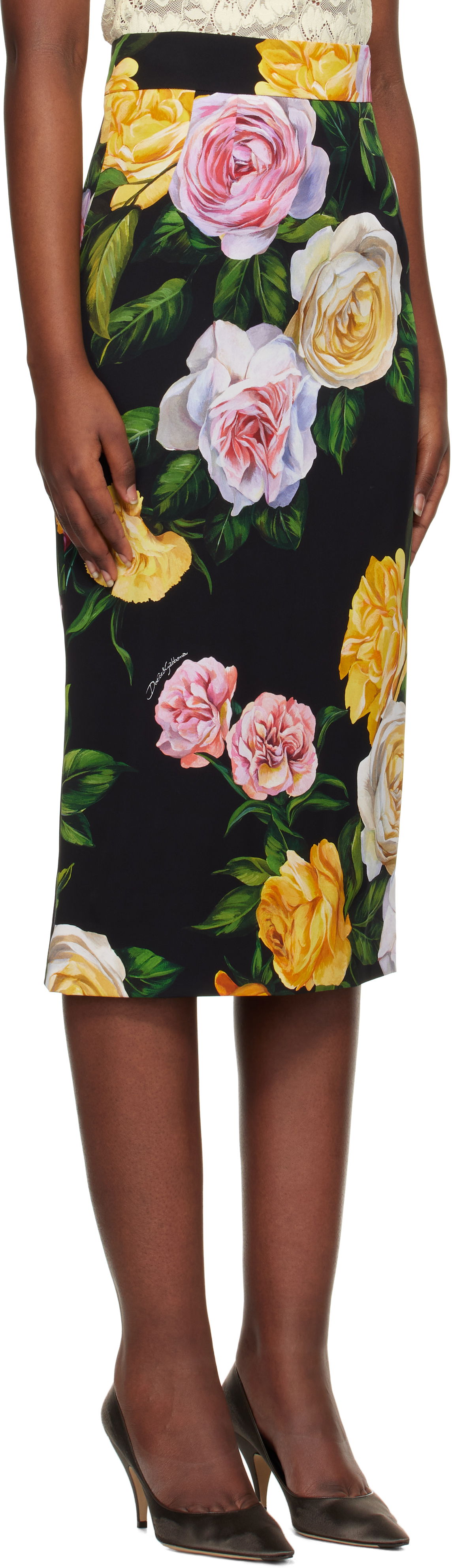 Sukňa Dolce & Gabbana Dolce&Gabbana Peony & Rose-Print Midi Skirt Čierna | F4B6UT FSA7B, 1