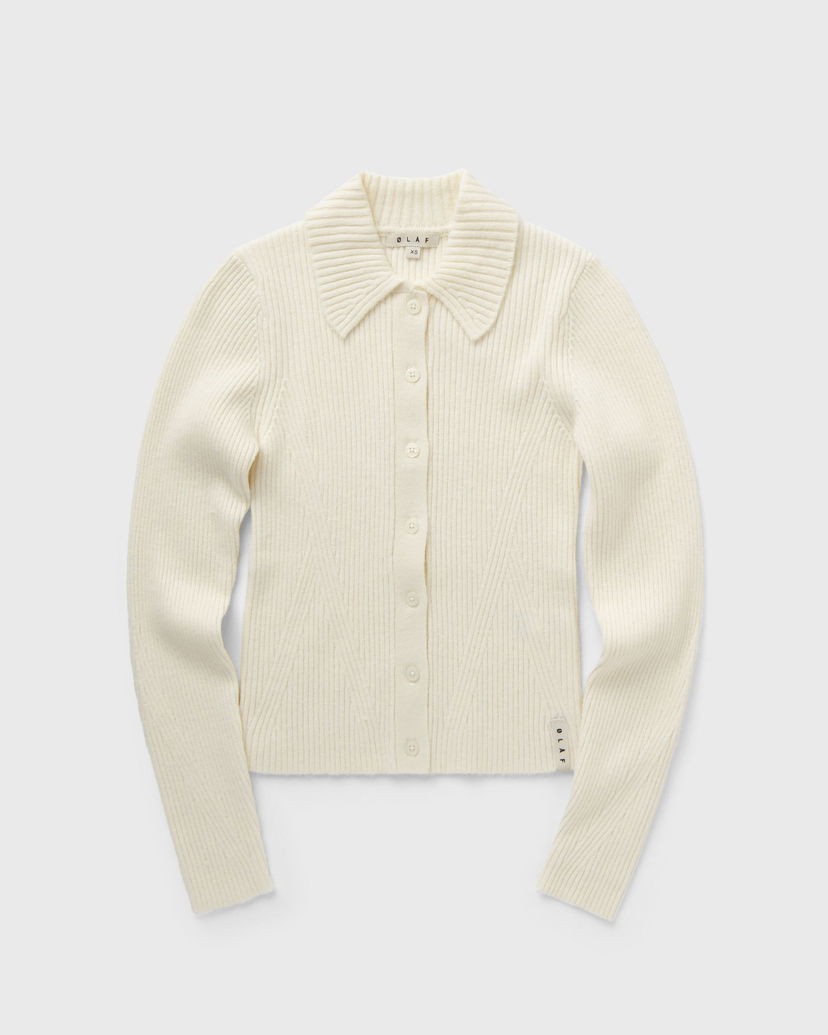 Sveter ØLÅF Merino Ribbed Knit Cardigan Sweater Biela | W180702-OFF-WHITE