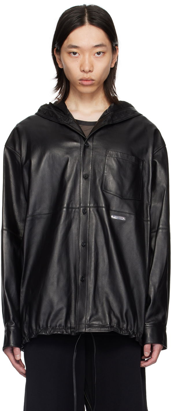 Bunda Helmut Lang Hooded Leather Shirt Jacket Čierna | O05HM595, 0