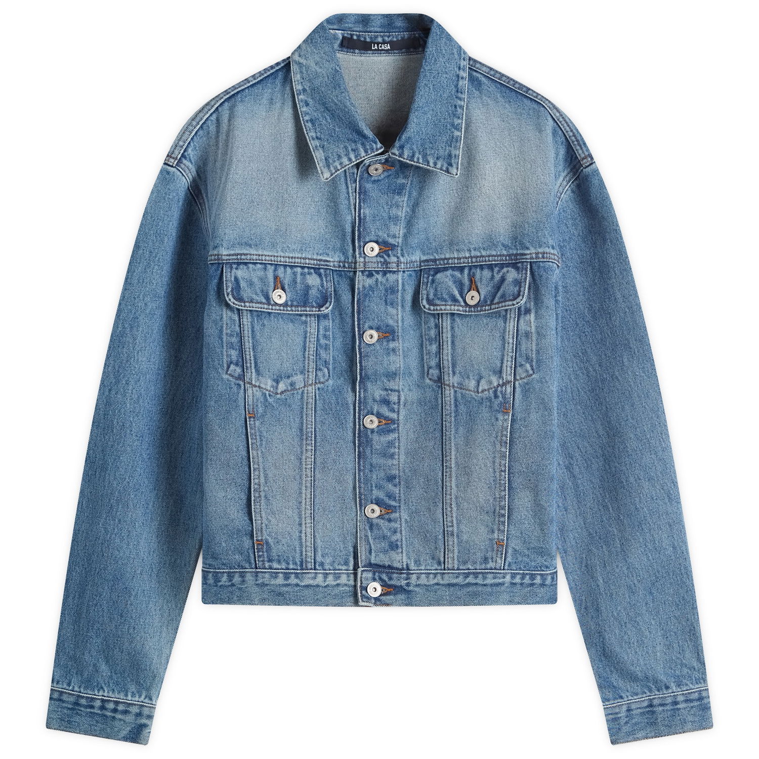 Bunda Jacquemus Men's Leather Patch Denim Jacket in Blue, Size Small | END. Clothing Modrá | 24E245DE027-1513-33C, 0