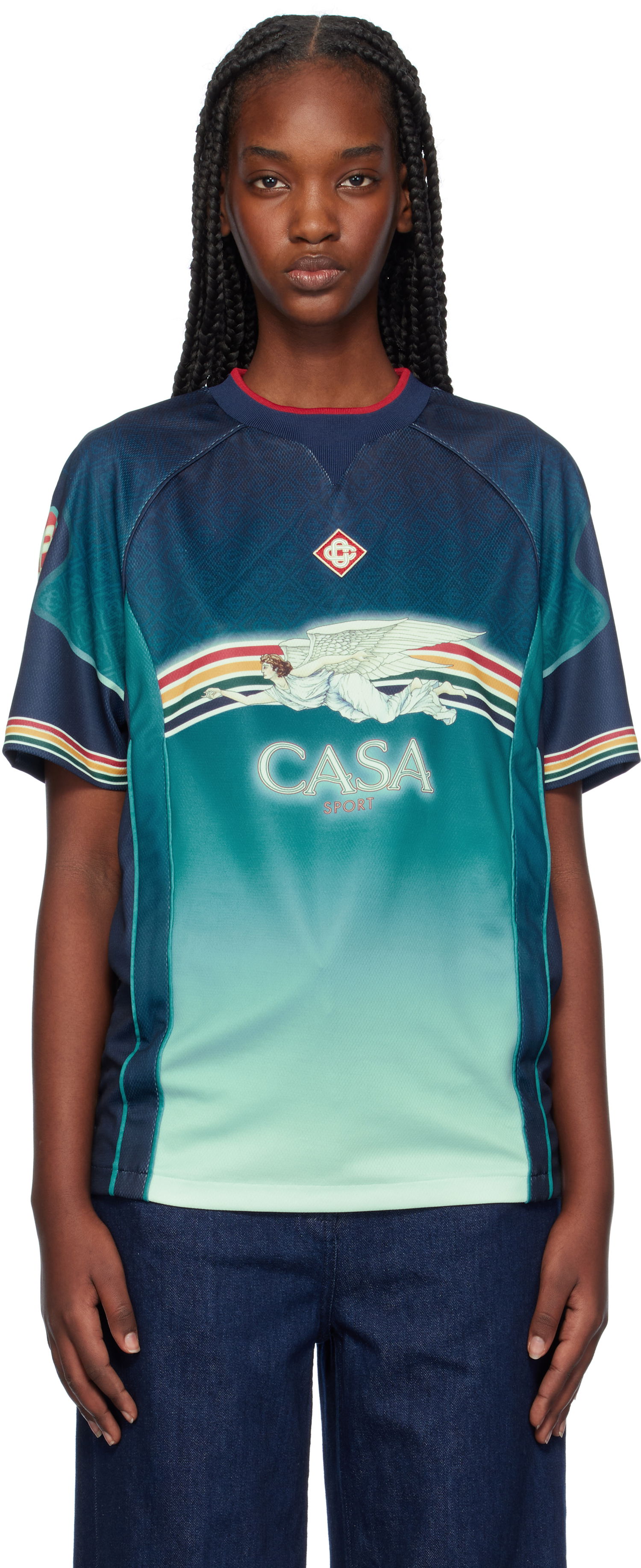 Tričko Casablanca Printed Football T-shirt Modrá | WF24-JTP-291-01, 0