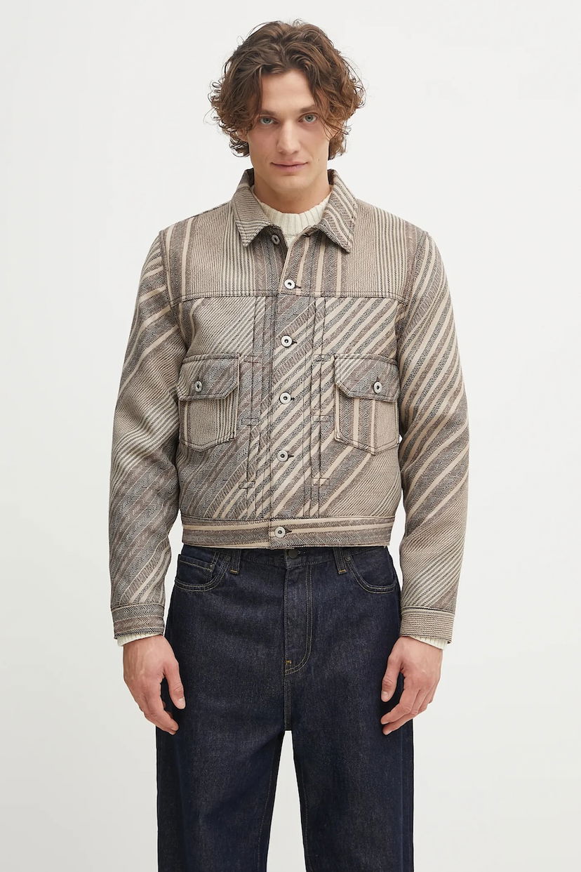 Bunda Kenzo Kenzo Diagonal Stripe Slim Pleated Trucker Jacket Béžová | FF65VE3029IO