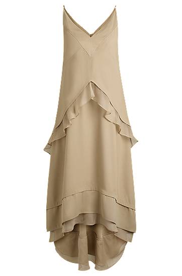 Šaty BOSS Layered Satin Dress with Silk Inserts Béžová | 50542856