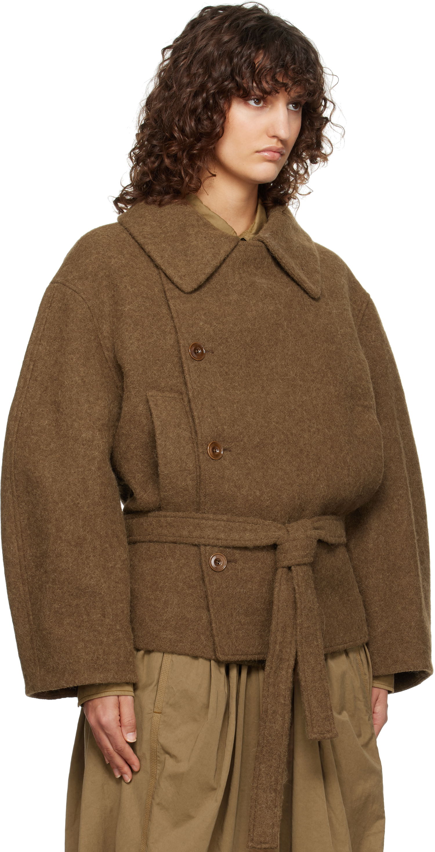 Kabáty LEMAIRE Lemaire Short Asymmetrical Bathrobe Jacket Hnedá | CO1083 LF504, 1