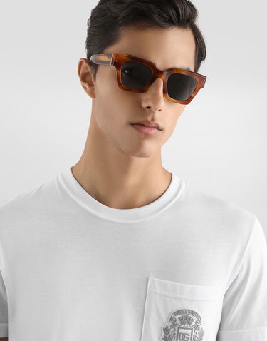 Tričko Dolce & Gabbana Cotton T-shirt with Embroidered Crest Pocket Biela | G8RA2ZG7PZEW0800, 3