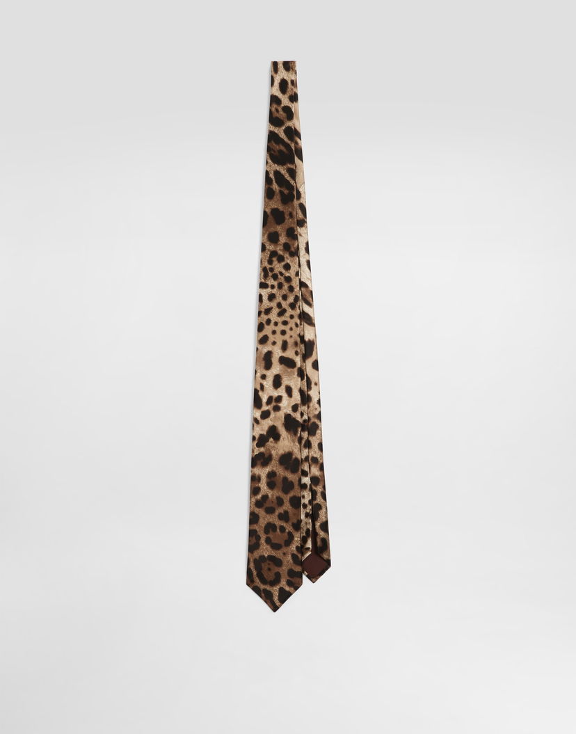 Doplnky Dolce & Gabbana Dolce & Gabbana Satin Tie with Leopard Print Hnedá | GT181EFS1GTHY13M