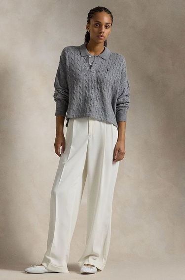 Sveter Polo by Ralph Lauren Cable-Knit Wool Cropped Sweater Šedá | 211910158, 2