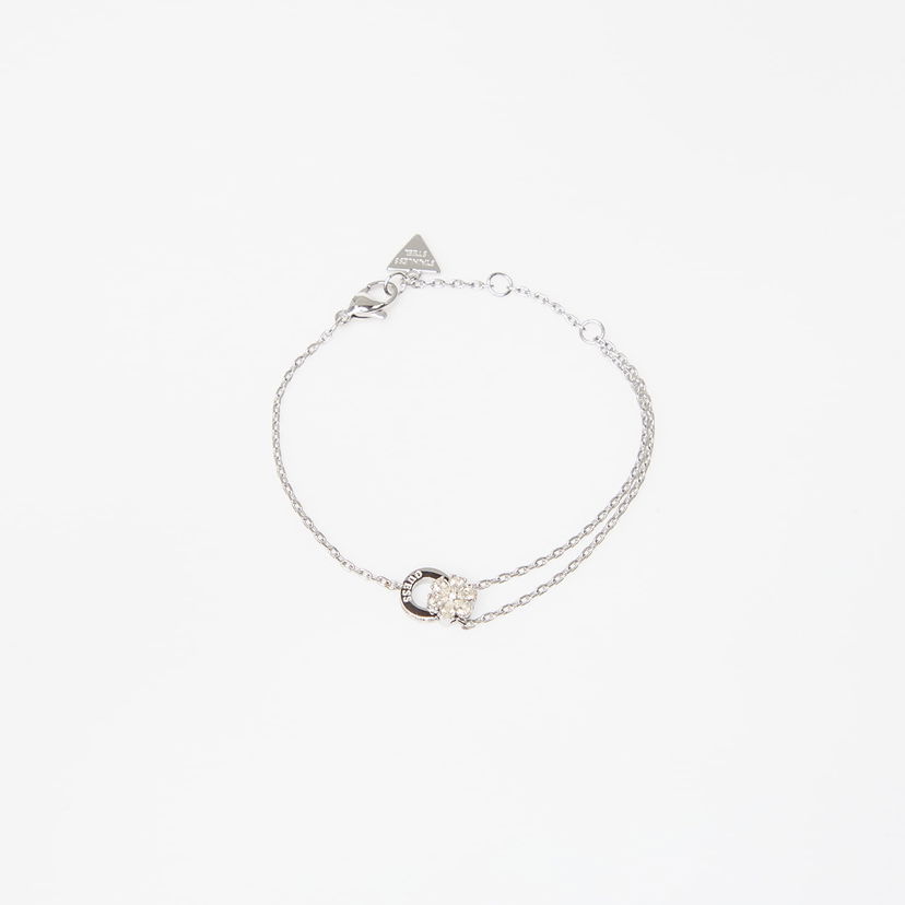 Náramok GUESS Lily Stainless Steel Double Chain Bracelet with Crystal Flower and Ring Charm Metalická | JUBB05111JWRH-SILVER