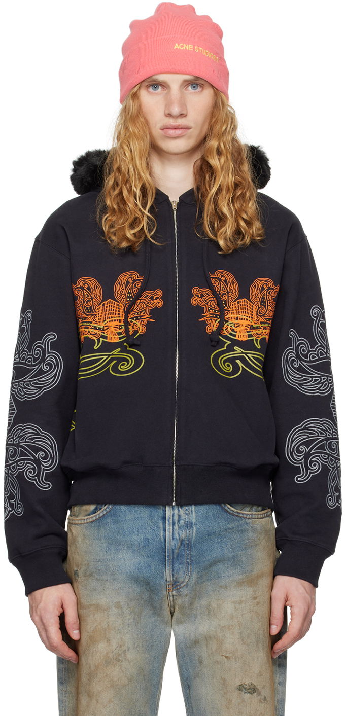 Mikina Acne Studios Printed Zip Hoodie Čierna | BI0204-, 0