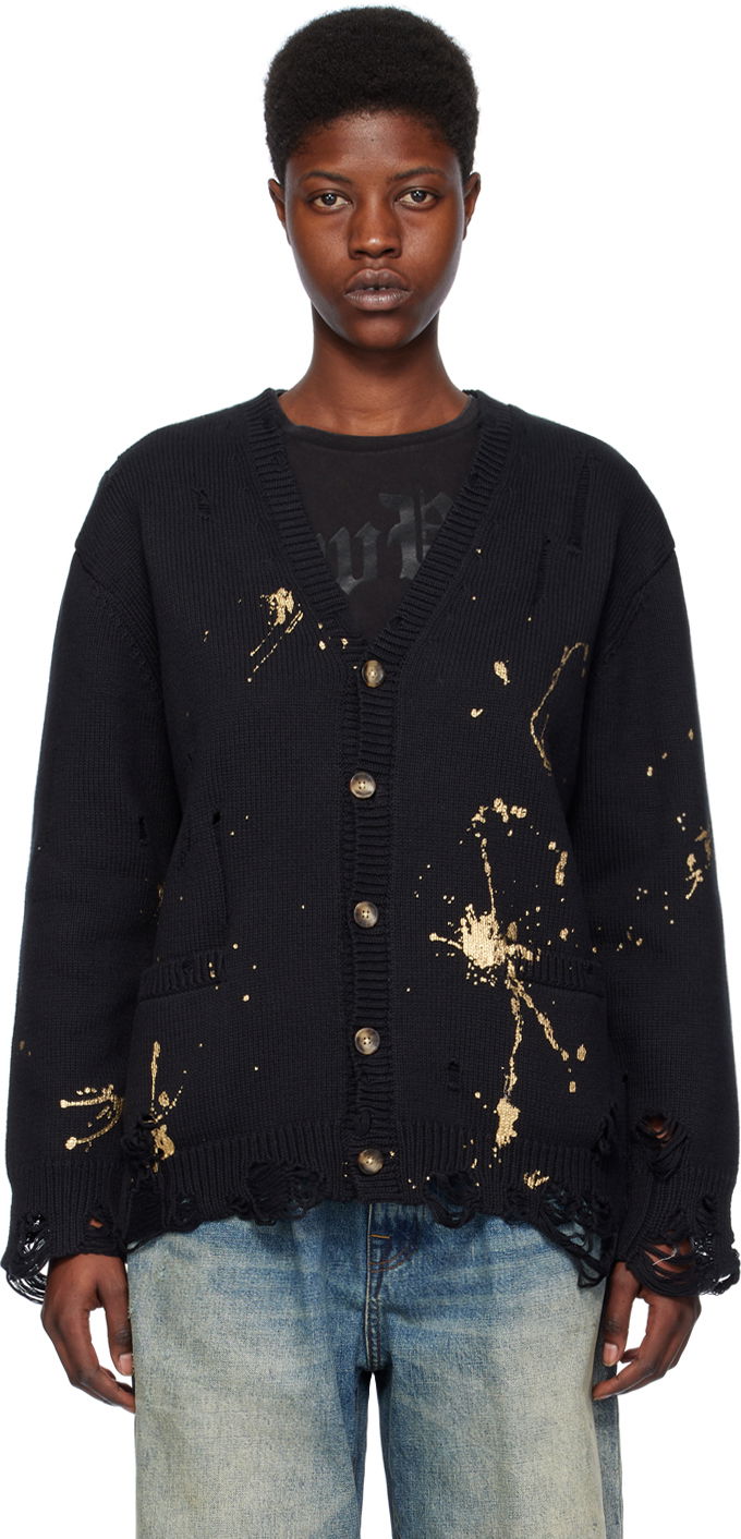 Sveter R13 R13 Paint Splatter Distressed Cardigan Čierna | R13WY200-Y126B, 0
