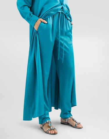Nohavice Dolce & Gabbana Dolce & Gabbana Silk Satin Elasticated Waistband Pants Tyrkysová | FTC11TFU1UUV0055, 3
