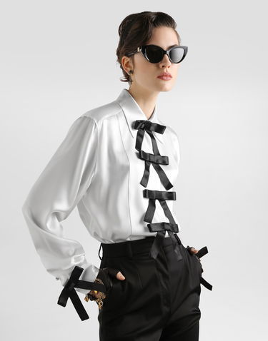 Košeľa Dolce & Gabbana Ribbon Bow Embellished Silk Shirt Biela | F5S82TFU1AUW0800, 3