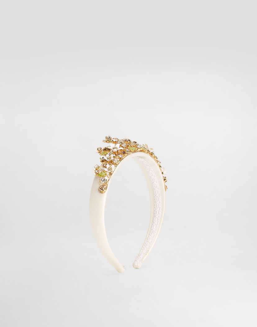 Šperky Dolce & Gabbana Headband with Rhinestones, Enamel Flowers and Leaves Biela | WHR6J1W1111W0001