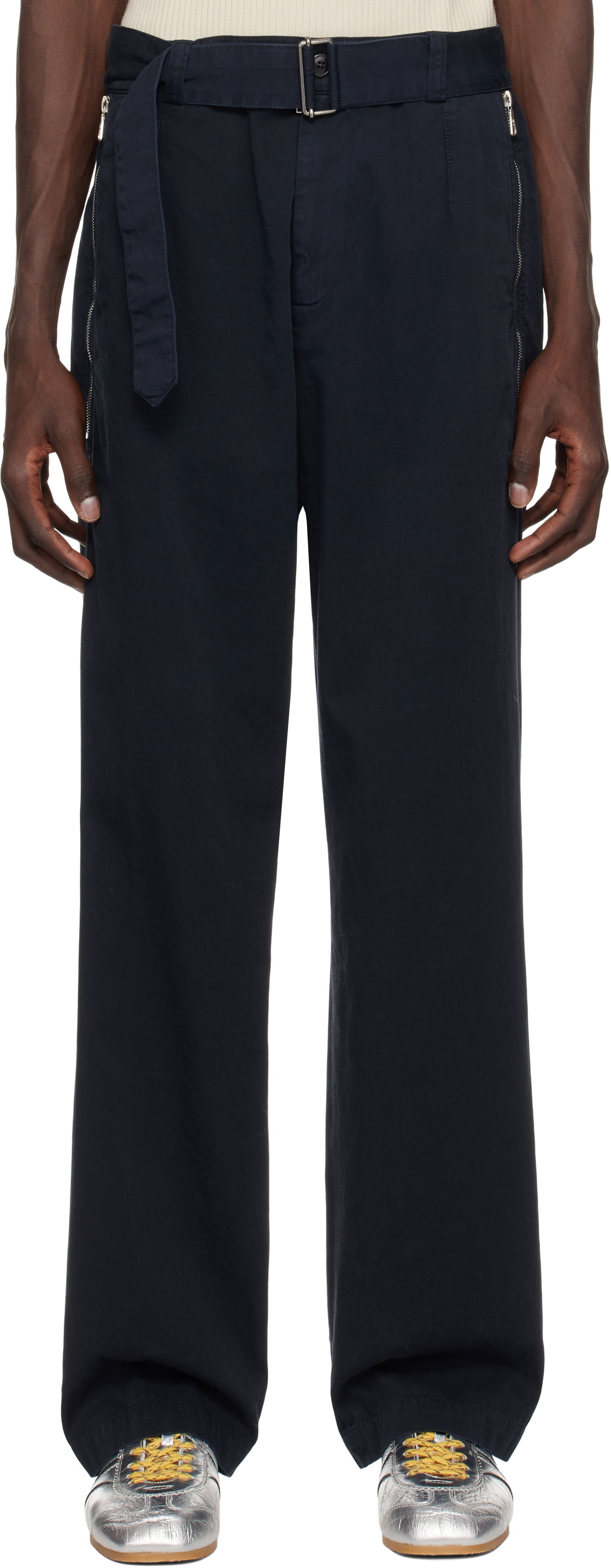 Nohavice Dries Van Noten Dries Van Noten Straight Belted Trousers Navy | 251-020949-1473, 0