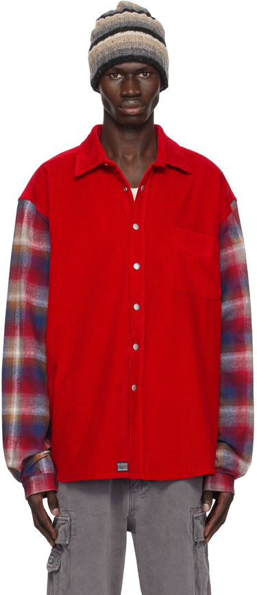 Košeľa ERL Corduroy Overshirt with Plaid Sleeves Červená | ERL09B005, 0