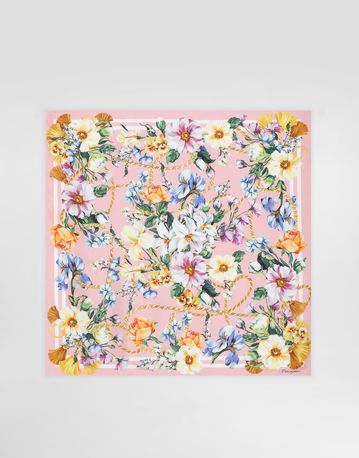 Šál Dolce & Gabbana Dolce & Gabbana Floral Print Silk Twill Square Scarf Ružová | FN092RGDCUQHH5JC, 0