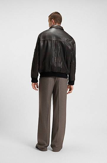 Bunda BOSS Regular-Fit Treated Leather Jacket Čierna | 50541865, 1