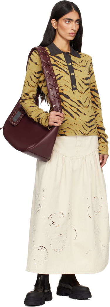 Taška cez rameno GANNI Medium Laced Strap Hobo Bag Vínová | A7262, 3