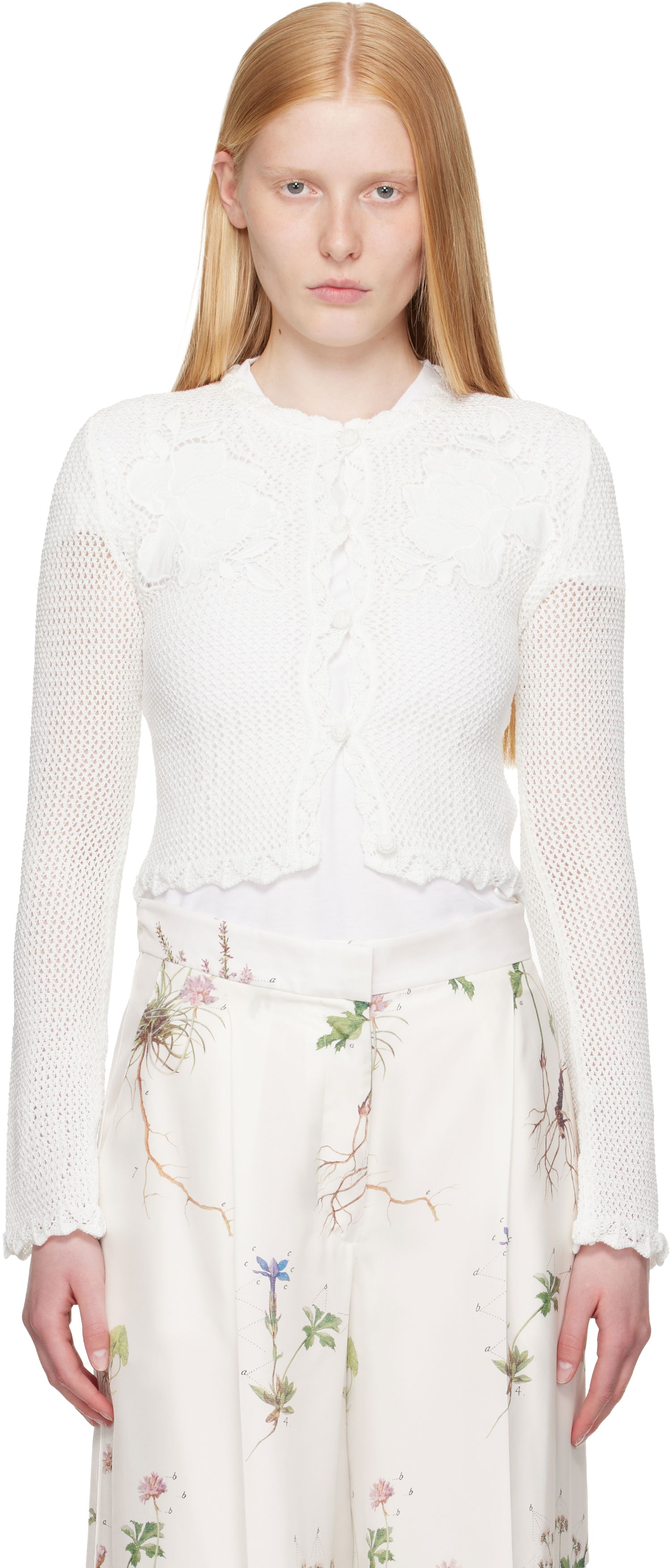 Sveter Erdem Erdem Long Sleeve Crochet Cardigan Biela | VC25_KT11_IVOSCK, 0