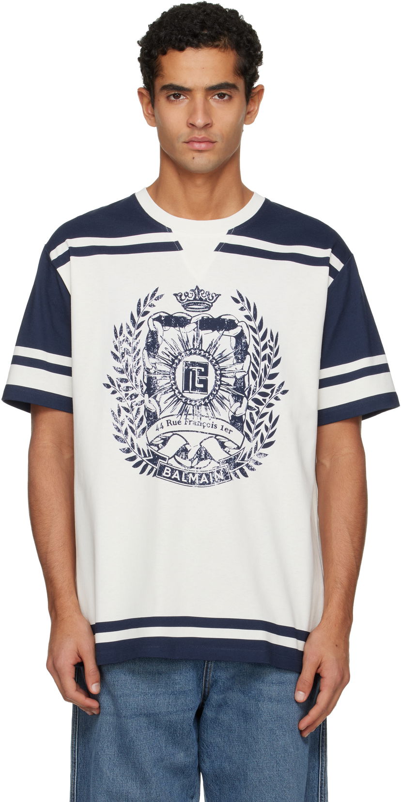 Tričko Balmain Varsity Balmain Crest Print T-shirt Biela | FH1EG155GE96
