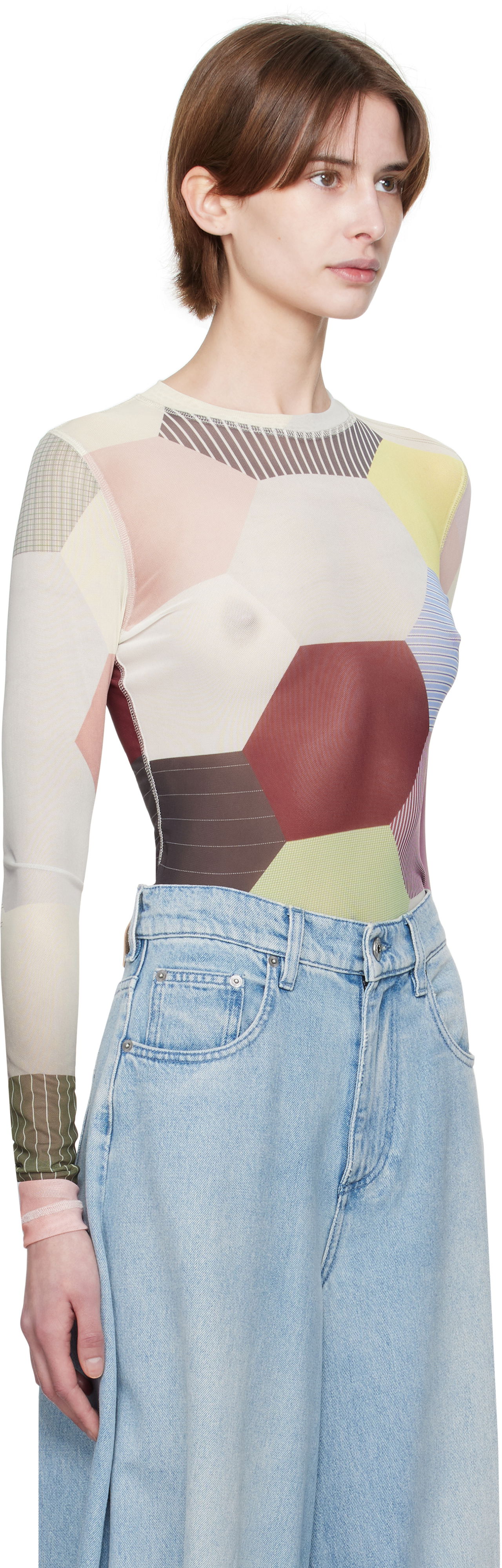 Body JW Anderson JW Anderson Patchwork Print Sheer Long Sleeve T-Shirt Rôznofarebný | JO0138-PG1722, 1