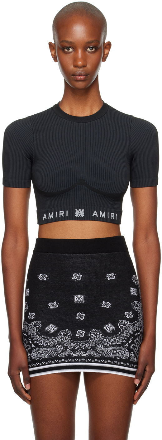 Sukňa AMIRI Amiri MA Ribbed Seamless Crop Sport Tee Čierna | AWAWIR1004, 0