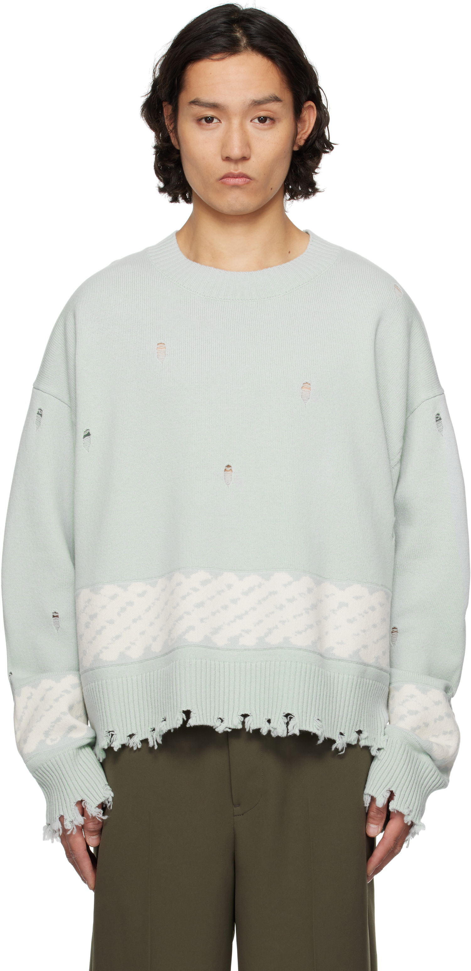 Sveter Feng Chen Wang Feng Chen Wang Ripped Jacquard Sweater Zelené | FUS19KT07, 0