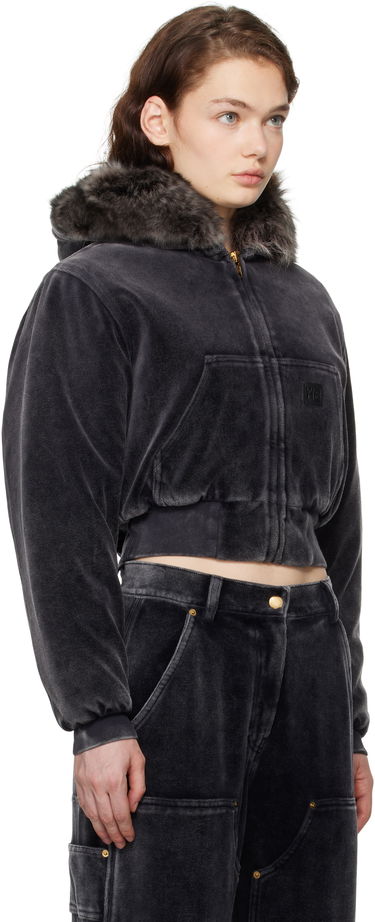 Mikina Alexander Wang Velour Workwear Shearling Trim Jacket Čierna | 4CC4242106, 1