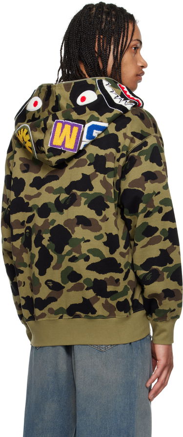 Mikina BAPE A Bathing Ape 1st Camo Jacquard Shark Full Zip Hoodie Zelené | 001ZPL301304M, 2