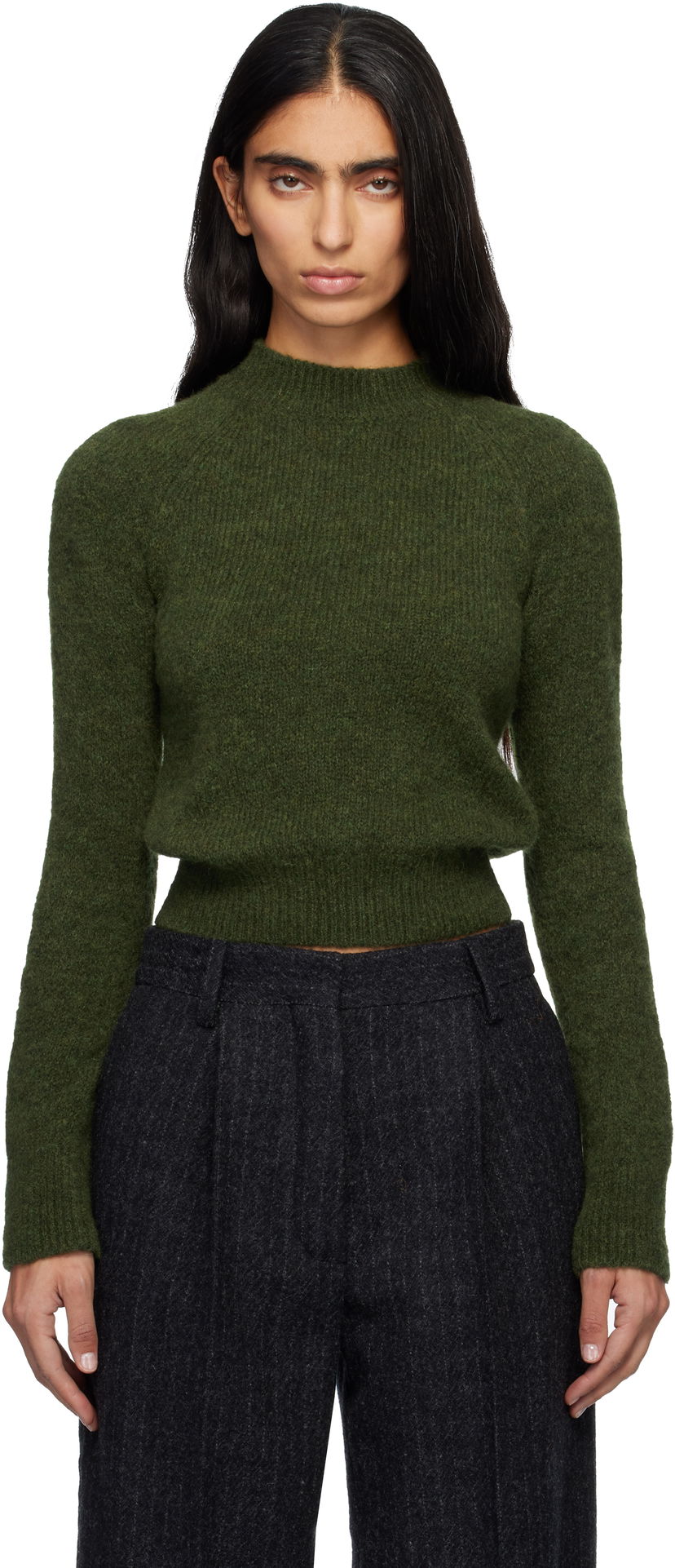 Sveter Dries Van Noten Dries Van Noten Fitted Mock Neck Knit Sweater Zelené | 252-011225-2709