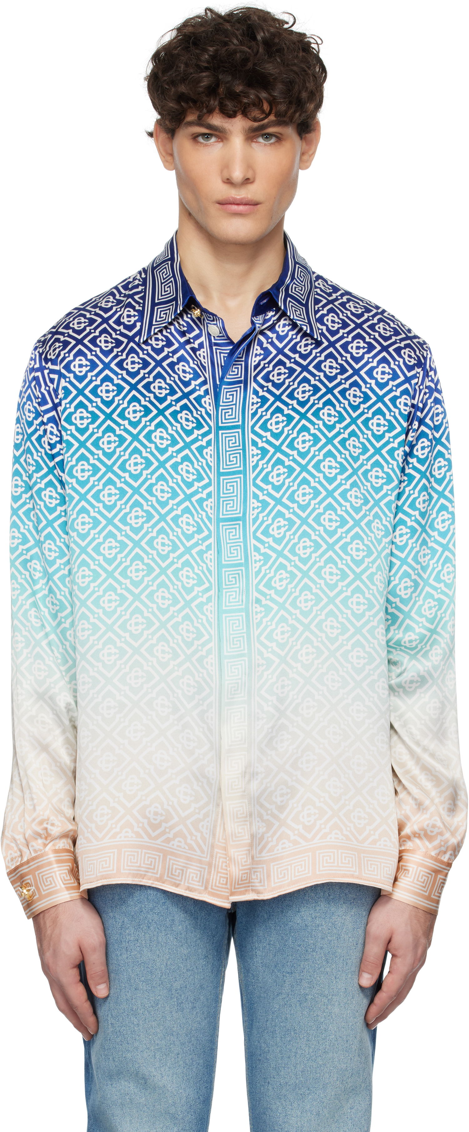 Košeľa Casablanca Classic Collar Long Sleeve Shirt With Print Modrá | U-MPS25-SH-021-01, 0