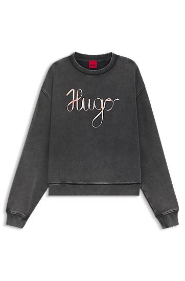 Mikina BOSS HUGO Cotton-terry Sweatshirt with Cursive Logo Šedá | 50545198