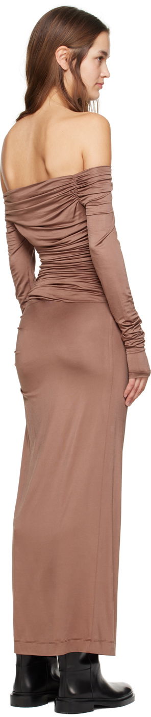 Šaty Helmut Lang Off-The-Shoulder Maxi Dress Hnedá | N10HW603, 2