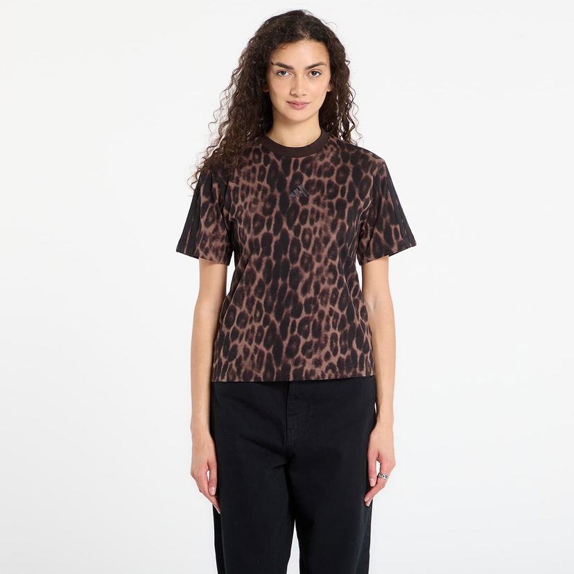 Tričko adidas Performance Seasonal Essentials Leopard Print T-Shirt with 3-Stripes Hnedá | JZ0200