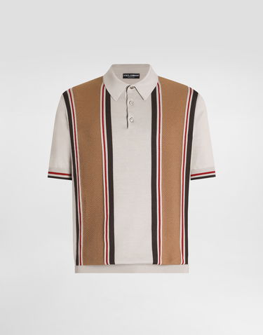 Polo tričko Dolce & Gabbana Dolce & Gabbana Striped Knit Polo Shirt Béžová | GXZ02TJBSM6M4149, 0