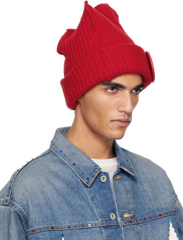 Kulicha Charles Jeffrey Loverboy LOVERBOY Rib Knit Peak Beanie with Button Detail Červená | 052130604, 1