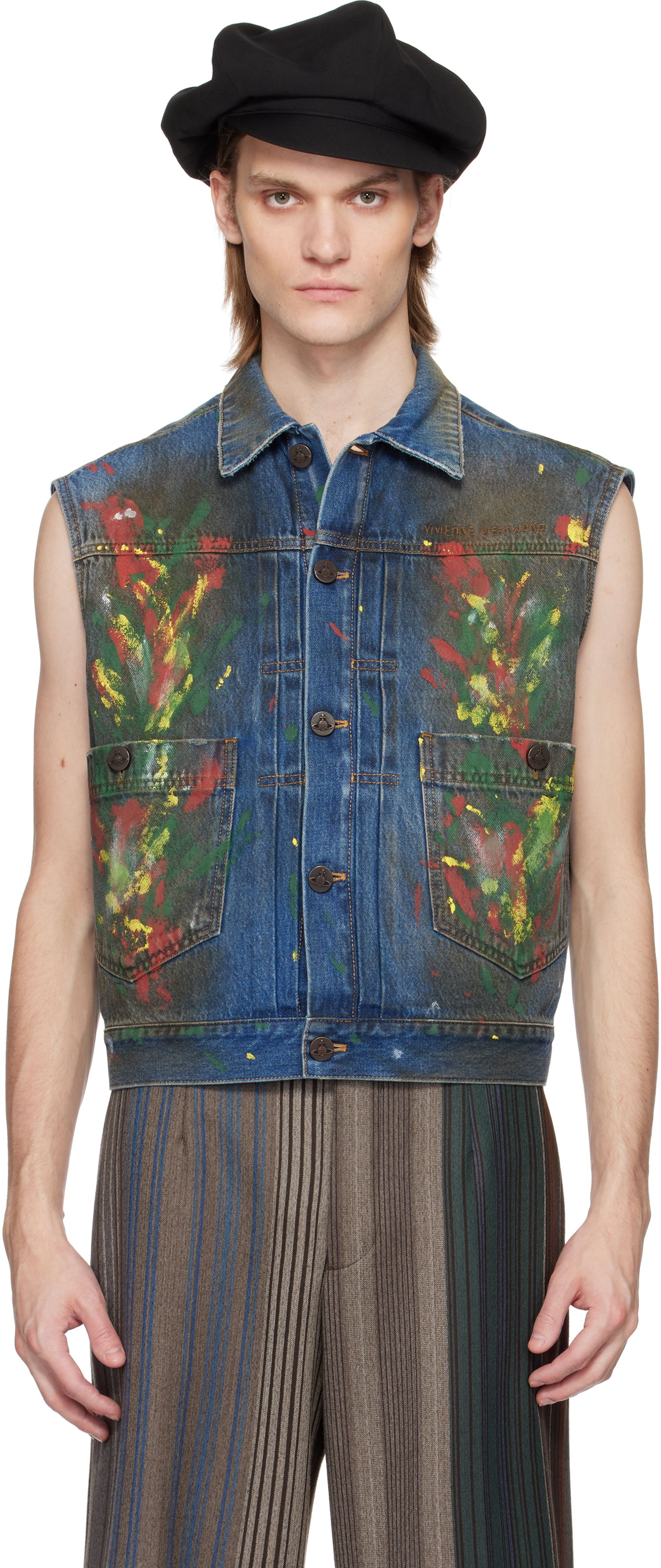 Vesta Vivienne Westwood Vivienne Westwood Marlene Painted Denim Vest Modrá | 3901000I-W0161-, 0