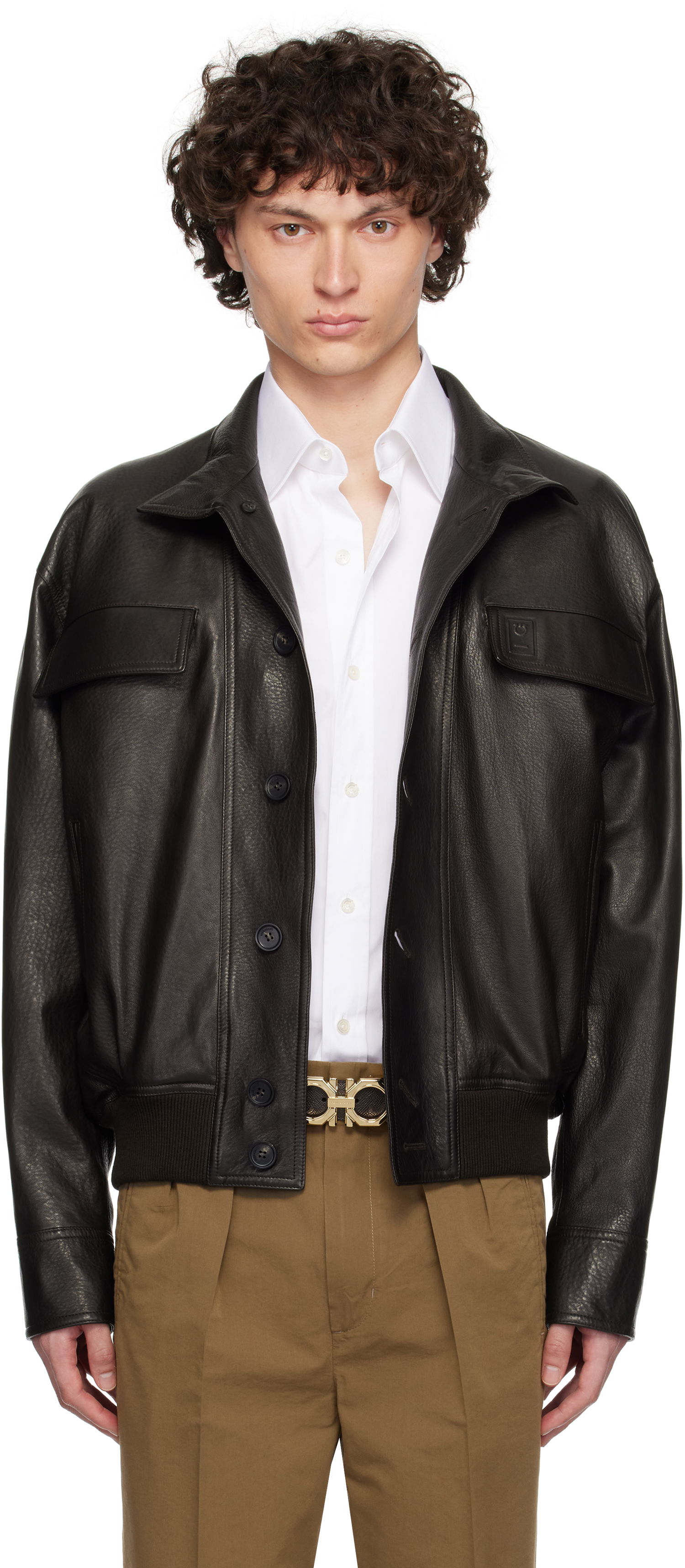 Bunda FERRAGAMO Ferragamo Grainy Leather Jacket Čierna | 783255, 0