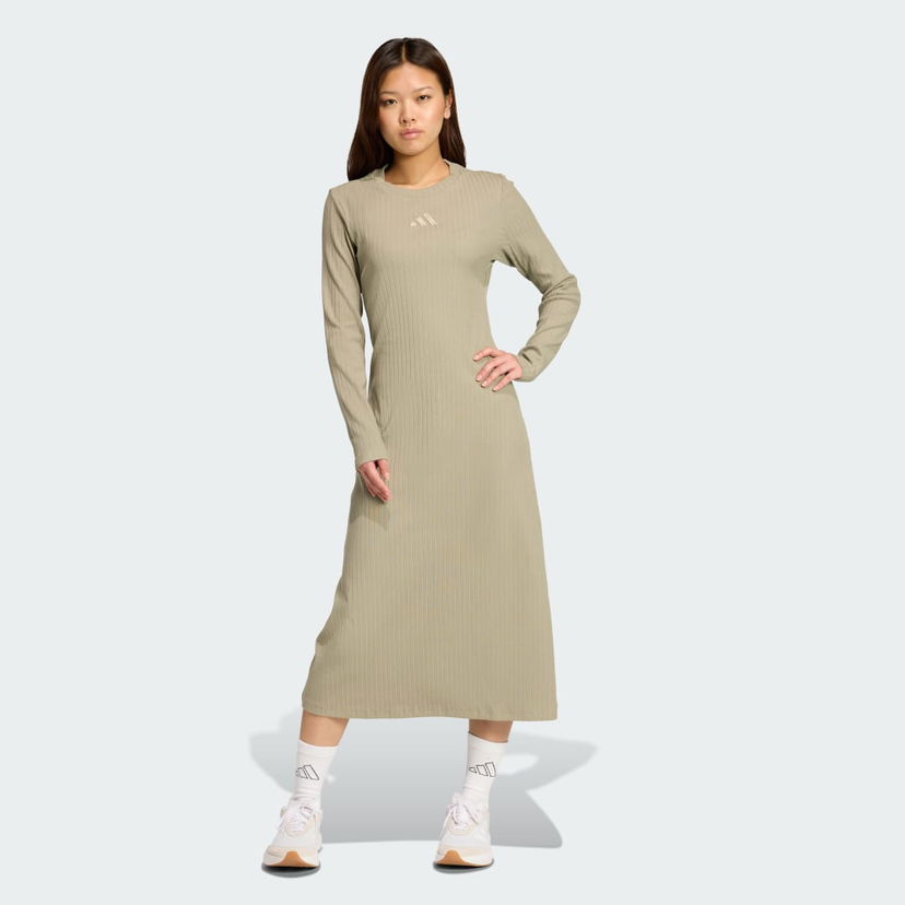 Šaty adidas Performance ALL SZN Ribbed Long Sleeve Dress Zelené | JW7431