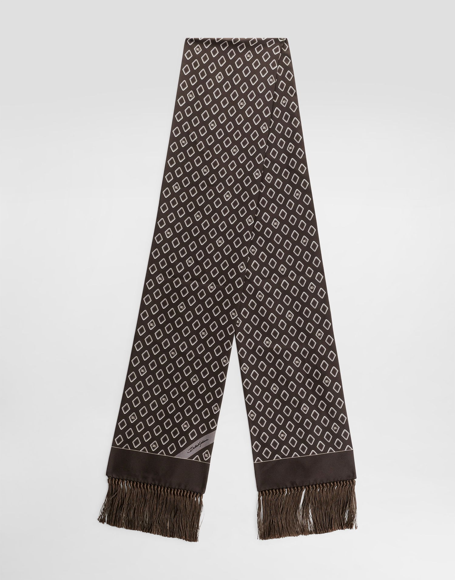 Šál Dolce & Gabbana Dolce & Gabbana Silk Twill Scarf with Micro-Logo Pattern and Tassels Hnedá | GQ209EG0WUHM3725, 0