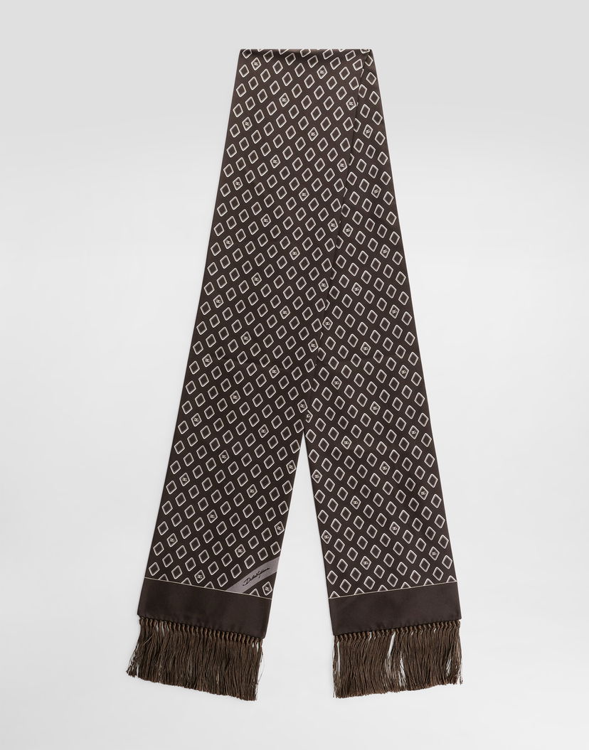 Šál Dolce & Gabbana Dolce & Gabbana Silk Twill Scarf with Micro-Logo Pattern and Tassels Hnedá | GQ209EG0WUHM3725