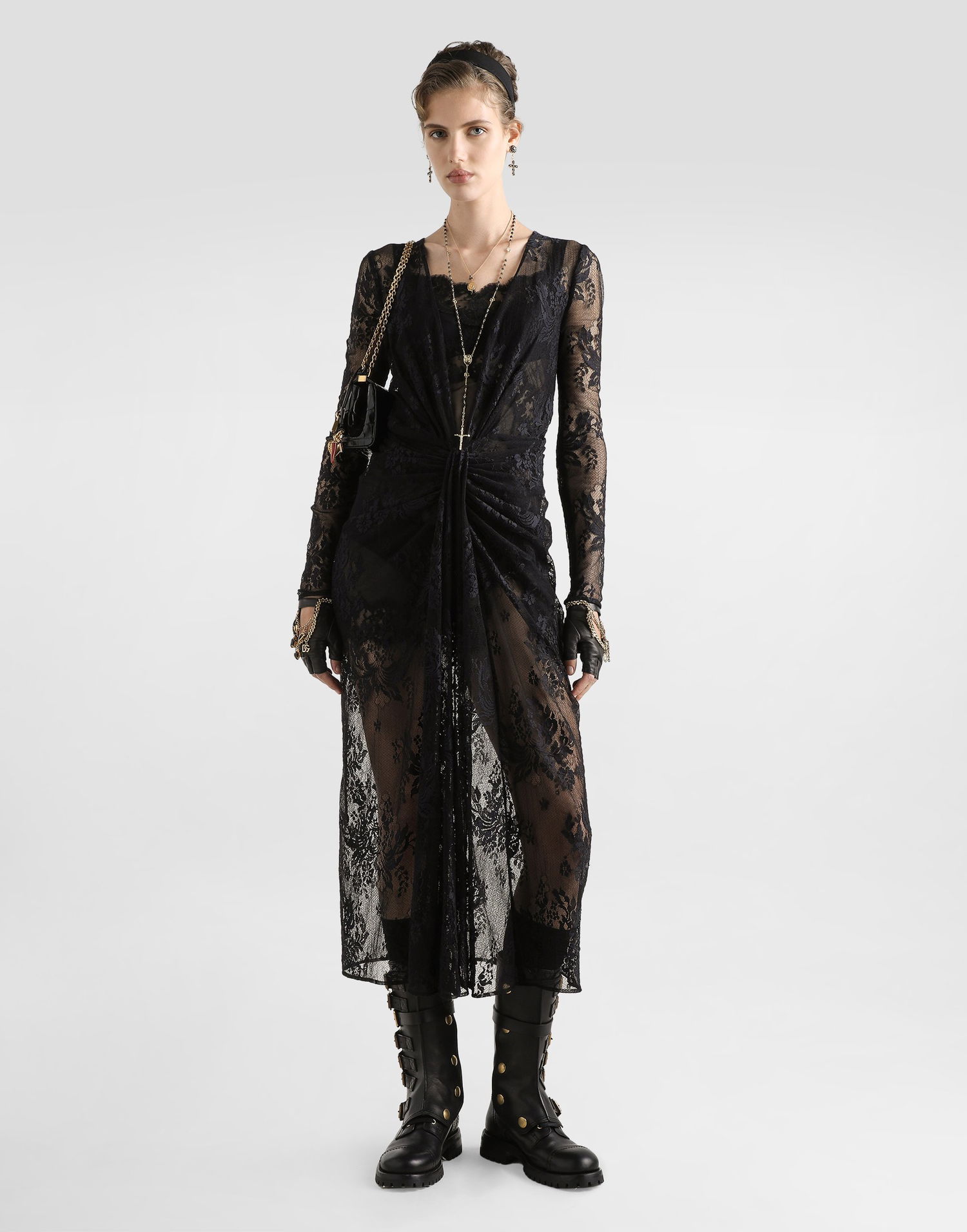 Šaty Dolce & Gabbana Dolce & Gabbana Floral Lace Midi Dress Čierna | F6TOITFLUCPN0000, 1